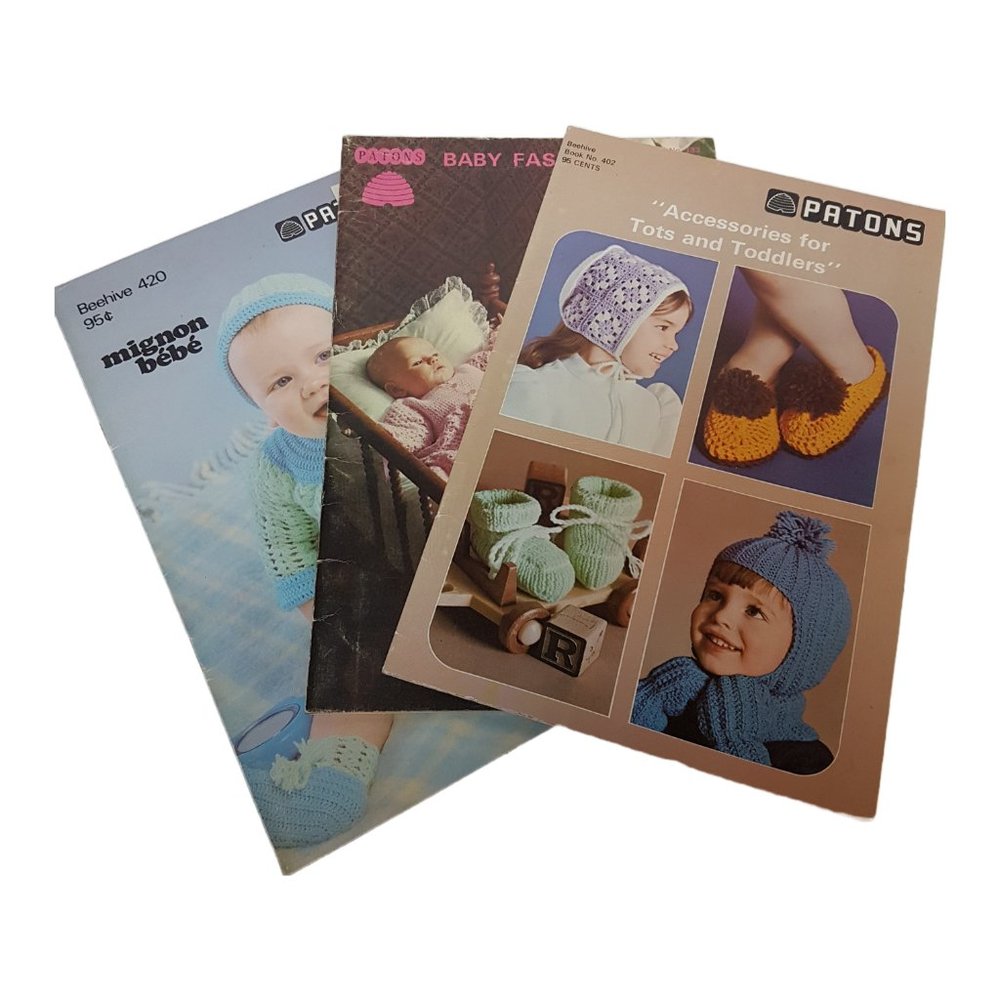Set of 3 Vintage PATONS BEEHIVE Baby and Toddler Knitting Crochet Pattern Books